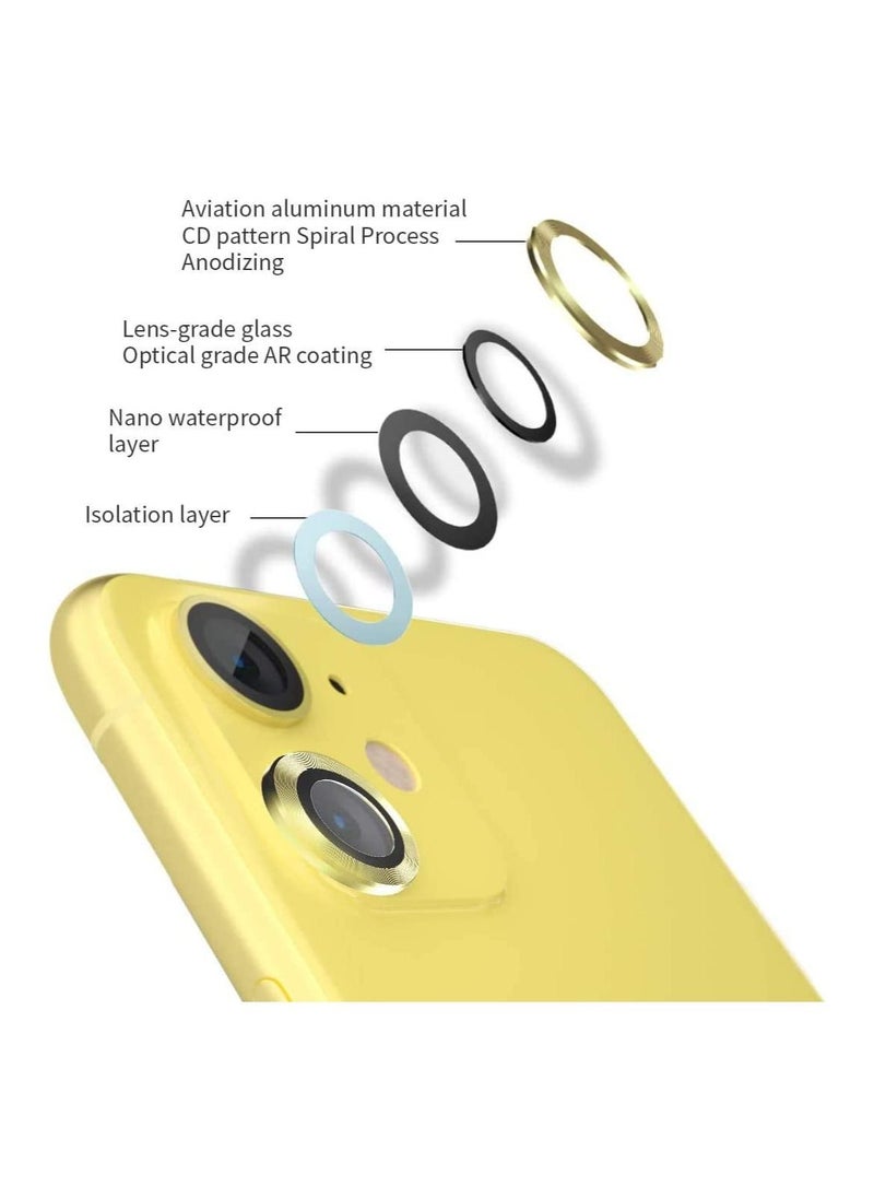 Generic - For iPhone 11 Metal Camera Lens Protector, Premium Tempered Glass Aluminum Alloy Lens Screen Cover Protector, (Yellow) - Image 1