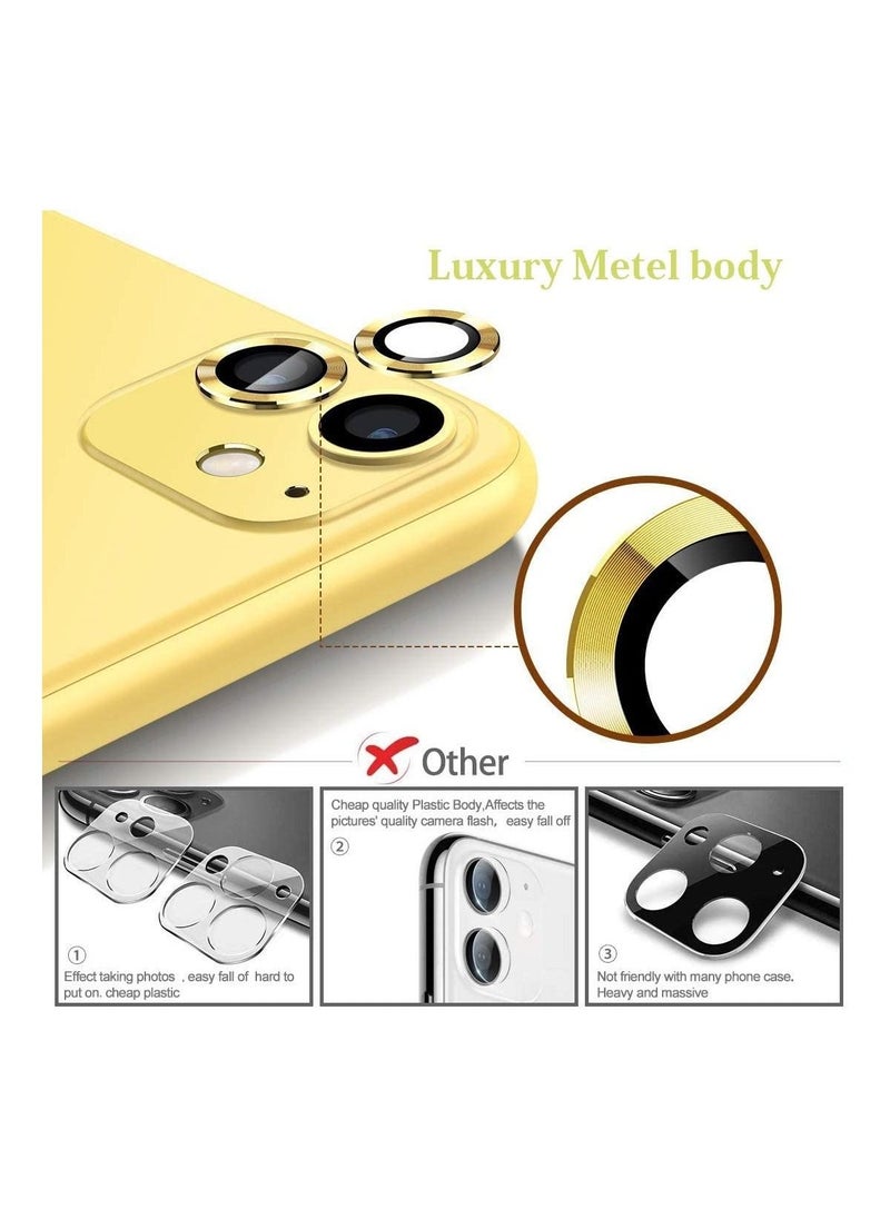 Generic - For iPhone 11 Metal Camera Lens Protector, Premium Tempered Glass Aluminum Alloy Lens Screen Cover Protector, (Yellow) - Image 1