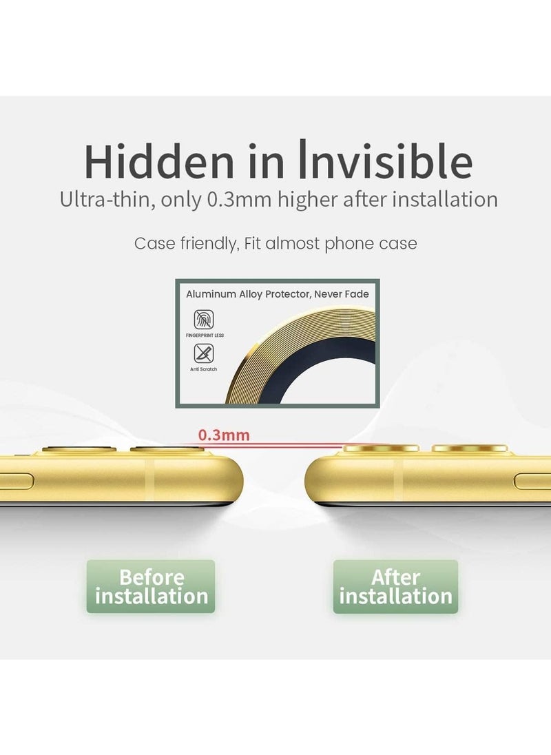 Generic - For iPhone 11 Metal Camera Lens Protector, Premium Tempered Glass Aluminum Alloy Lens Screen Cover Protector, (Yellow) - Image 1