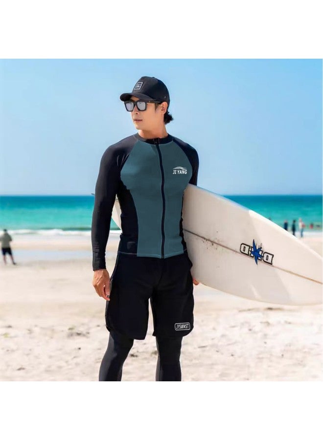 Generic Sunscreen Long Sleeve Swimsuit Men's Diving Suit Suit Quick-drying Surf Suit Plus Size Snorkeling Jellyfish Suit Beach-Color:9057 Men's Two-piece Set-Size:L  - Image 4