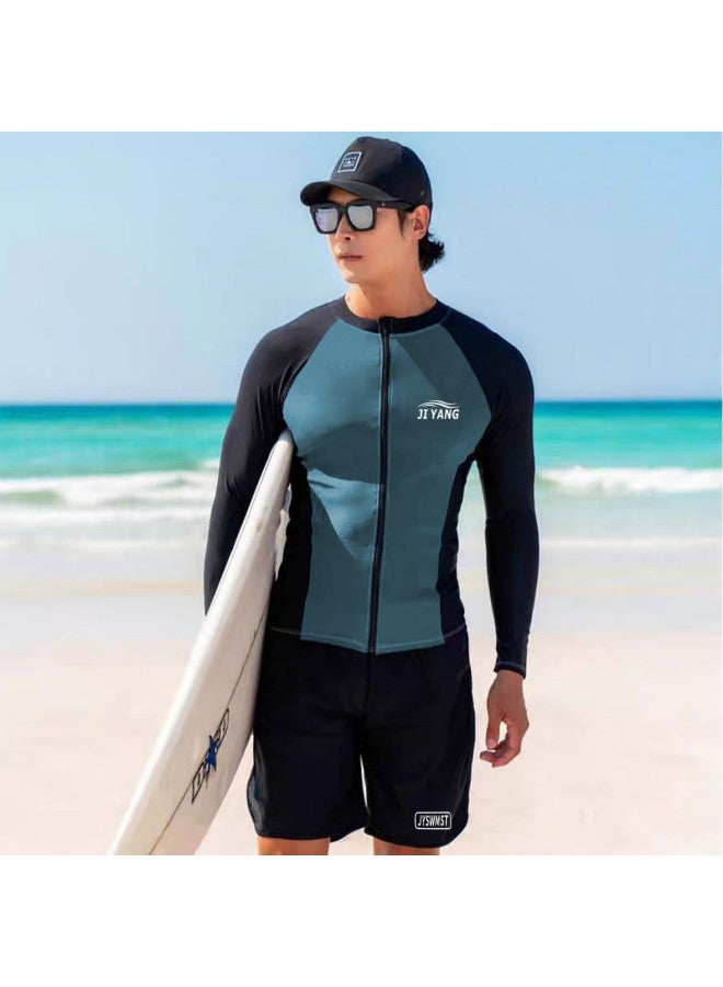 Generic Sunscreen Long Sleeve Swimsuit Men's Diving Suit Suit Quick-drying Surf Suit Plus Size Snorkeling Jellyfish Suit Beach-Color:9057 Men's Two-piece Set-Size:L  - Image 5