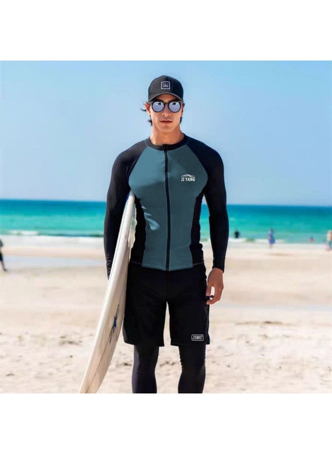 Generic Sunscreen Long Sleeve Swimsuit Men's Diving Suit Suit Quick-drying Surf Suit Plus Size Snorkeling Jellyfish Suit Beach-Color:9057 Men's Two-piece Set-Size:L  - Image 3