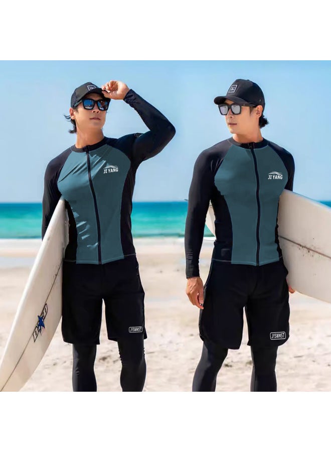 Generic Sunscreen Long Sleeve Swimsuit Men's Diving Suit Suit Quick-drying Surf Suit Plus Size Snorkeling Jellyfish Suit Beach-Color:9057 Men's Two-piece Set-Size:L  - Image 2