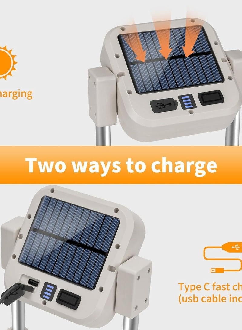 Solar Powered Light Super Bright Rechargeable Solar Working Lamp Lift Control and Power Display Camping Lamp (White) - Image 4