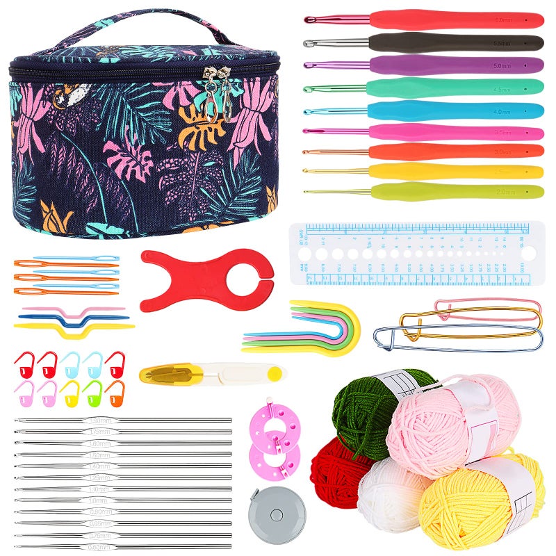 Aeelike Crochet Kit for Beginners Adults, Full Crochet Starter Set with Yarn, Include 9pcs Ergonomic Crochet Hooks 2.0-6.0 mm, 12pcs Lace Crochet Hooks 0.6-1.9 mm, Portable Crochet Hook Set with Case - Image 1
