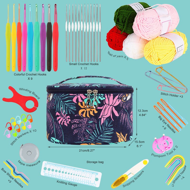 Aeelike Crochet Kit for Beginners Adults, Full Crochet Starter Set with Yarn, Include 9pcs Ergonomic Crochet Hooks 2.0-6.0 mm, 12pcs Lace Crochet Hooks 0.6-1.9 mm, Portable Crochet Hook Set with Case - Image 2