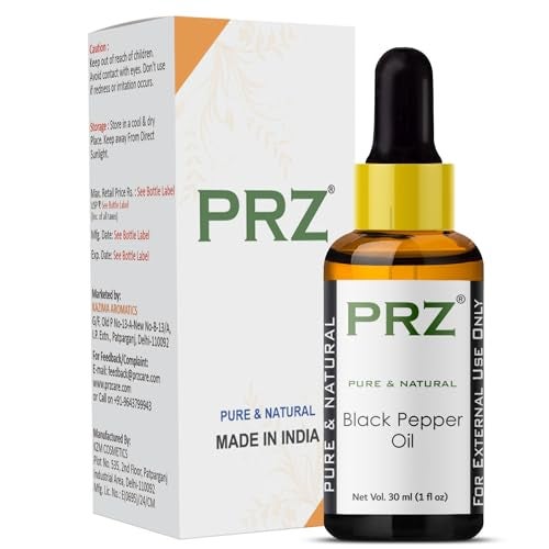 PRZ Black Pepper Essential Oil - Pure Natural Aromatherapy & Therapeutic Grade Oil for Skin Care & Hair Care, 30 ml - Image 1