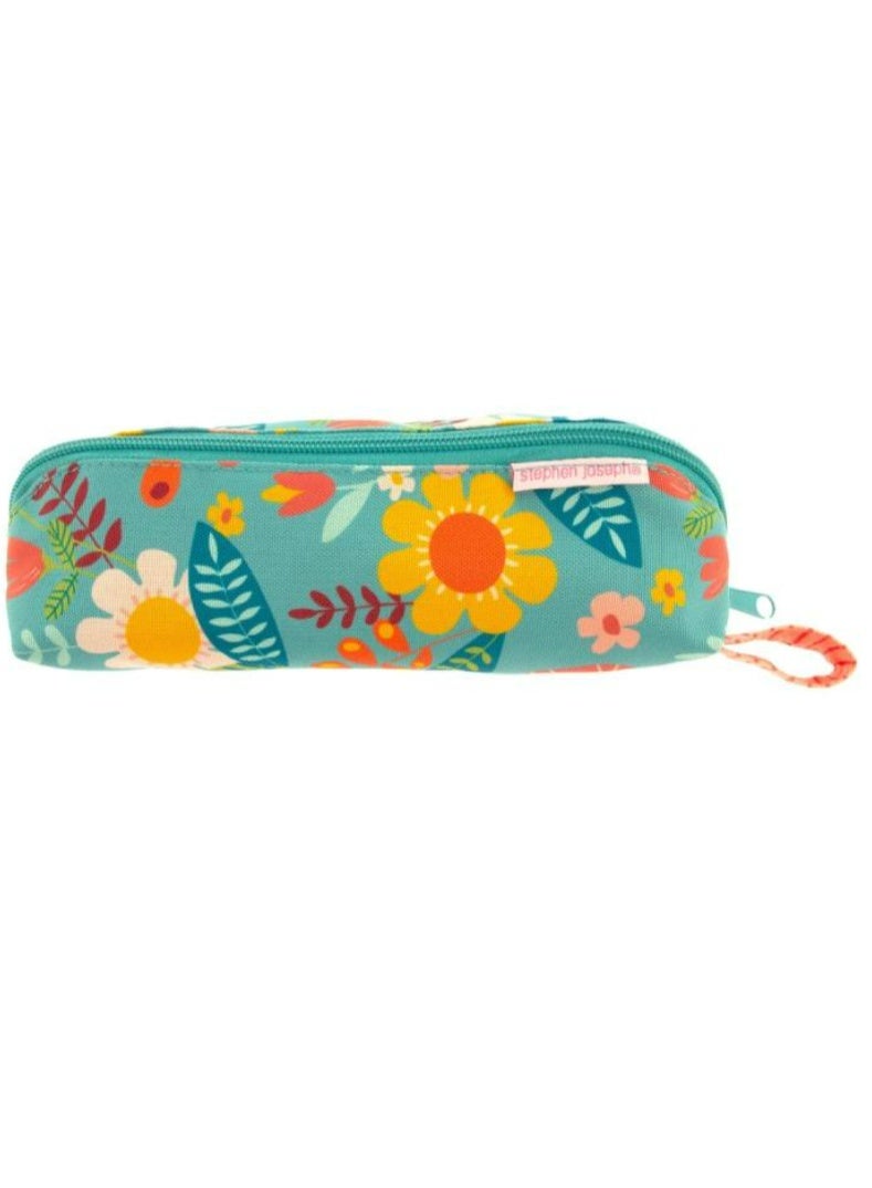 ALL OVER PRINT PENCIL POUCH TURQUOISE FLORAL (F23)