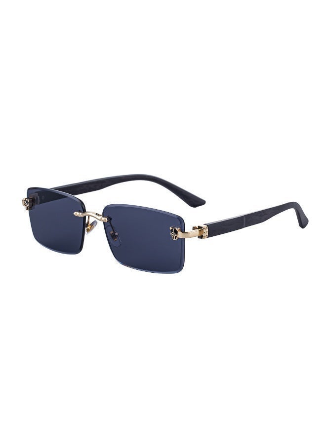 Men's Frameless Sunglasses with Retro Wood Grain Temple and Leopard Head Detail, UV Protection - Image 2