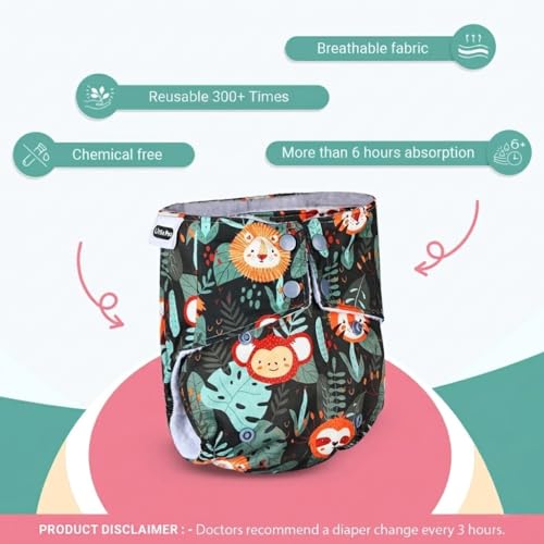 Little Pea Leak-Proof Free Size Cloth Diapers for 3 Months-3 Years—1 Adjustable Diaper Cover, 1 Absorbent Pad (Fits 5Kg-18kg), Washable, Reusable, Rash-Free with 6-Hour Absorbency, Pack of 1 - Image 2
