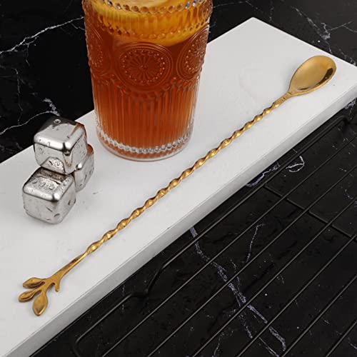 AnSaw Gold 12-Inch Stainless Steel Cocktail Spoon with Leaf Handle - Perfect for Mixing & Layering Drinks in Tall Cups, Bar & Shakers - Durable Long Handle Bar Stirrer,2-Pieces - Image 3