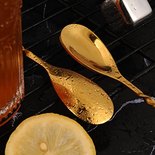 AnSaw Gold 12-Inch Stainless Steel Cocktail Spoon with Leaf Handle - Perfect for Mixing & Layering Drinks in Tall Cups, Bar & Shakers - Durable Long Handle Bar Stirrer,2-Pieces - Image 4