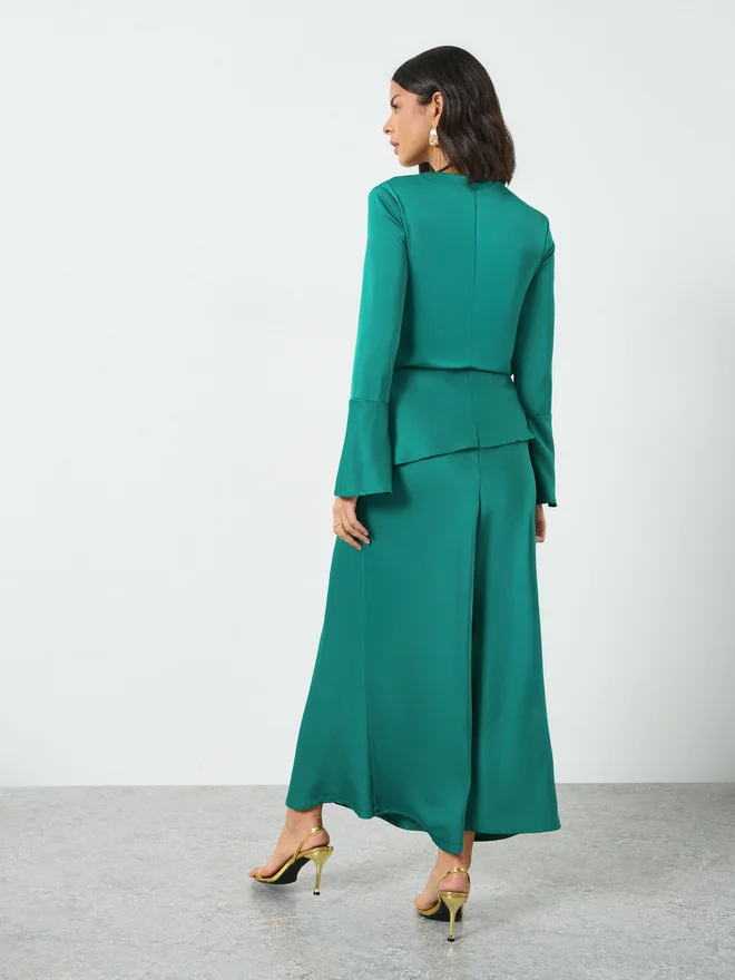 Styli  Styli Green Satin Bell Sleeves Maxi Dress for Women | Best Price UAE