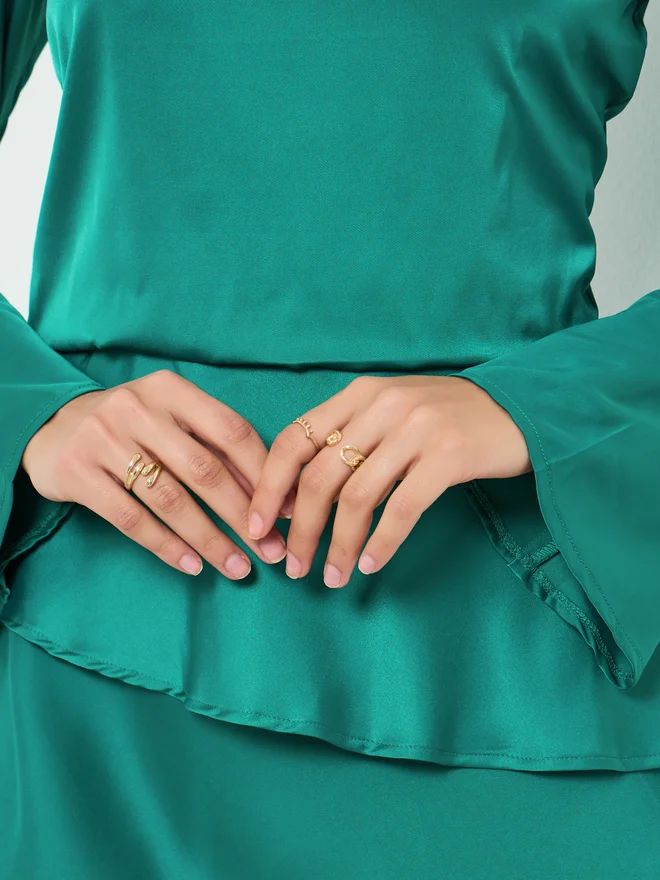 Styli  Styli Green Satin Bell Sleeves Maxi Dress for Women | Best Price UAE