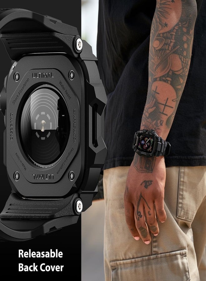 ULTIMAL Rugged Case with Band for Apple Watch Band 45mm,Compatible with Apple Watch Series 9/8/7 45mm,Military Grade Shockproof Bumper Cover for iWatch Tactical Band Men (Black, 45mm) - Image 4