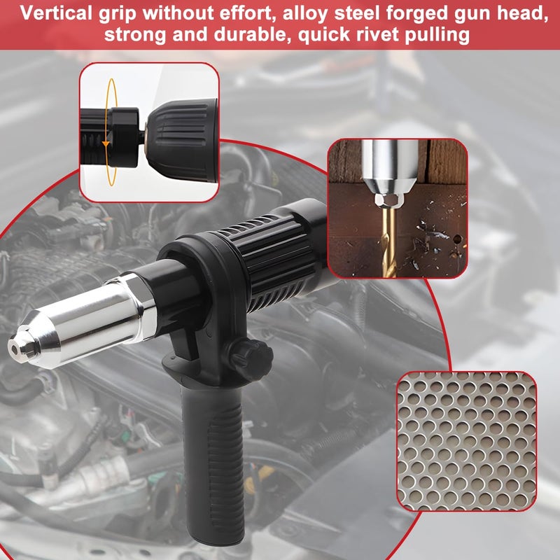 Sandfren Car Rivet Gun Adapter, Alloy Steel Riveter Gun Adapter Kit with Handle Grip & 4 Rivet Head for Cordless Electric Power Drill, Pop Riveting Nut Tool Drill Attachment, Universal Fit - Image 5