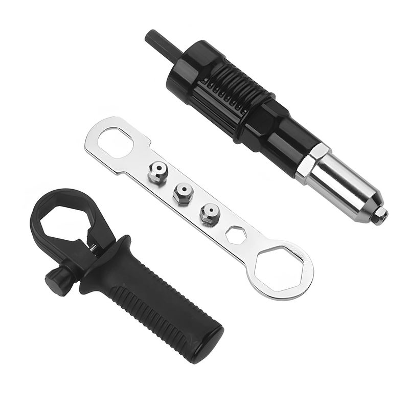 Sandfren Car Rivet Gun Adapter, Alloy Steel Riveter Gun Adapter Kit with Handle Grip & 4 Rivet Head for Cordless Electric Power Drill, Pop Riveting Nut Tool Drill Attachment, Universal Fit - Image 1