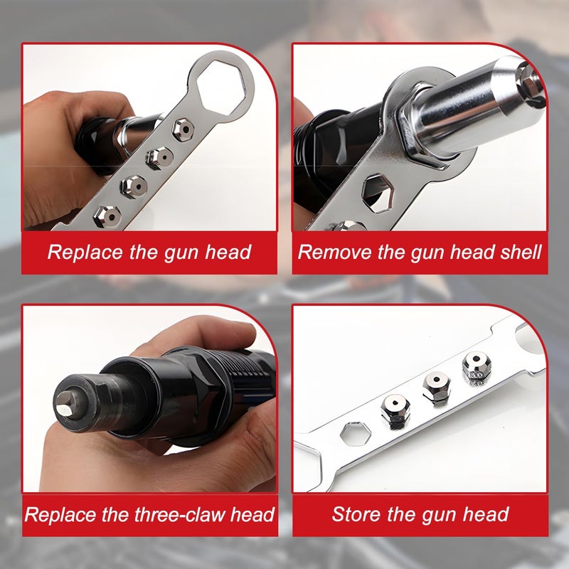 Sandfren Car Rivet Gun Adapter, Alloy Steel Riveter Gun Adapter Kit with Handle Grip & 4 Rivet Head for Cordless Electric Power Drill, Pop Riveting Nut Tool Drill Attachment, Universal Fit - Image 4