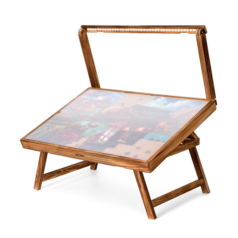 Tektalk Jigsaw Puzzle Table with LED Light Jigsaw Puzzle Board with Folding Legs and Cover Wooden Plateau with 5 Adjustable Angles for Puzzle Storage for Up to 1000 Pieces - Image 2