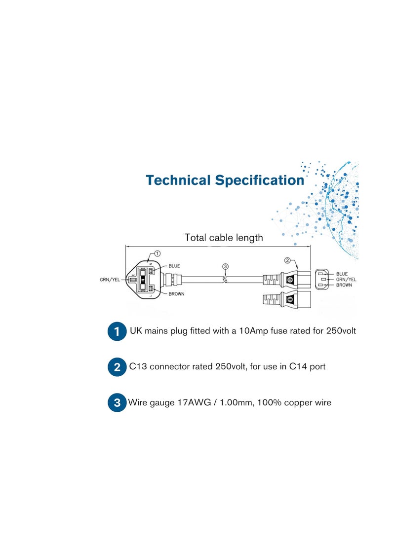 Terabyte كابل طاقة بريطاني بطول 3 متر IEC320C13 إلى BS1363 كابل غلاية بطول 9 أقدام، أسود - Image 4