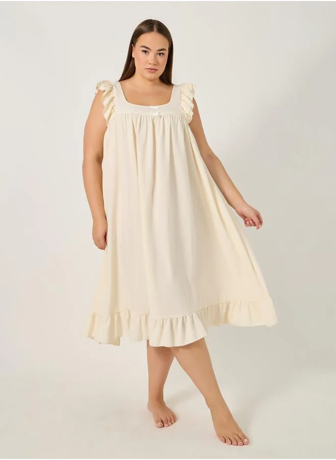 Styli Plus Size Ruffle Hem Sleeveless Sleep Night Dress