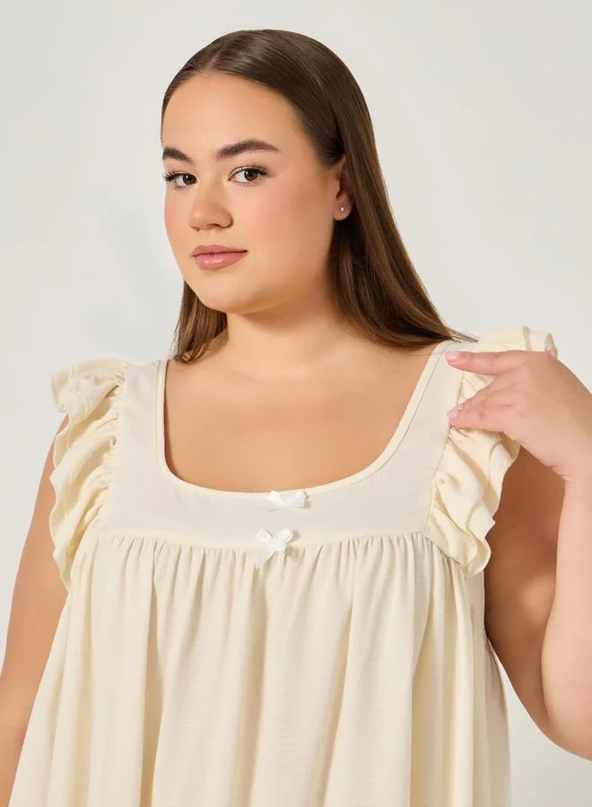 Styli Plus Size Ruffle Hem Sleeveless Sleep Night Dress
