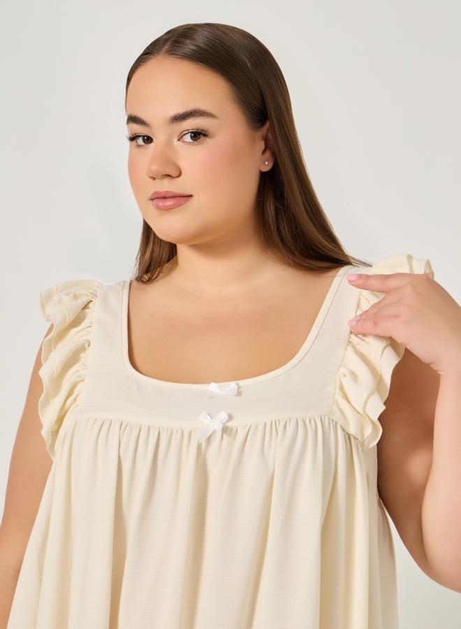 Styli Plus Size Ruffle Hem Sleeveless Sleep Night Dress  - Image 3