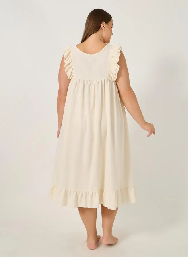 Styli Plus Size Ruffle Hem Sleeveless Sleep Night Dress