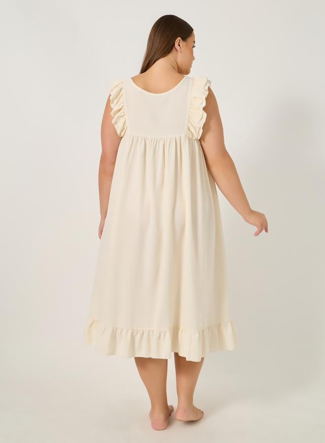 Styli Plus Size Ruffle Hem Sleeveless Sleep Night Dress  - Image 5