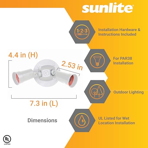 Sunlite 04918 Two Lamp Wall Mount Floodlight Industrial Fixture, 60 Watts Max, 2 Medium Base Sockets (E26), 120 Volts, Outdoor, UL Listed, for Carport, Garage & Entryways - Image 3