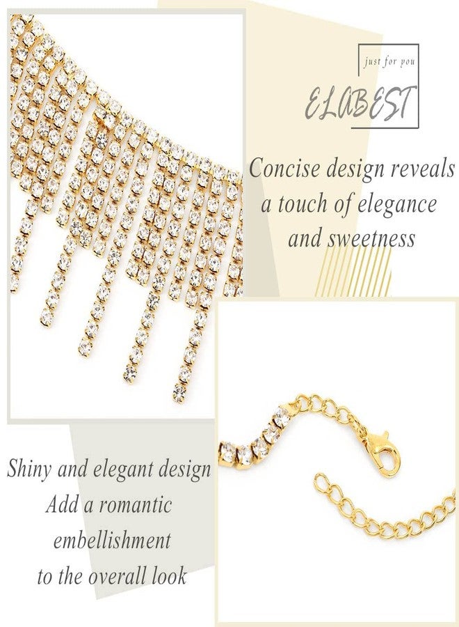 ELABEST Boho Tassels Ankle Bracelet Crystal Anklets 2Pcs Glitter Rhinestone Tennis High-heeled Foot Chain Wedding Body Jewelry Accessories for Women (Gold) - Image 4