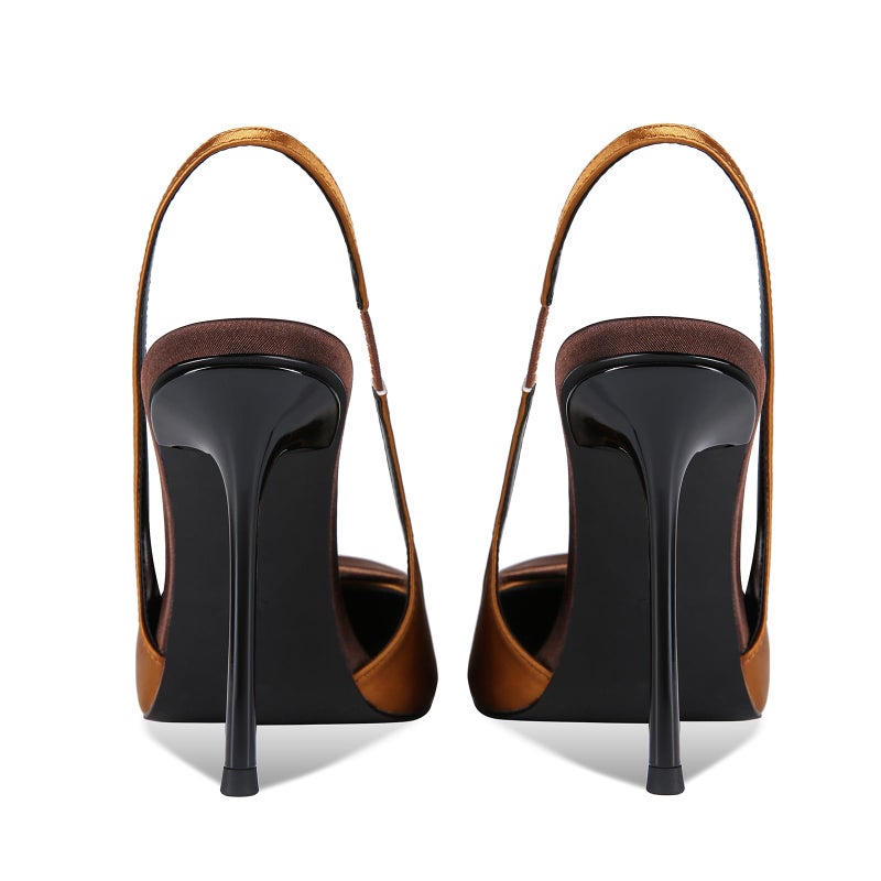 CAGLGLZ Flower High Heels for Women Closed Pointed Toe Stilettos Heel Pumps Slip On Elastic Ankle Strap Slingbacks Fashion Party Dressy Ladies Sandals Shoes(Brown,8) - Image 5