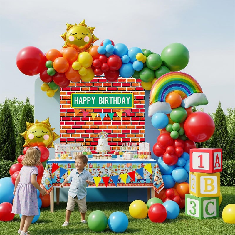 yeewaka Sesame Friends party decorations Kit with cartoon Theme primary color Balloon and ABC123 Box brick wall birthday backdrop for kid birthday Kindergarten pre k back to school supplies - Image 3