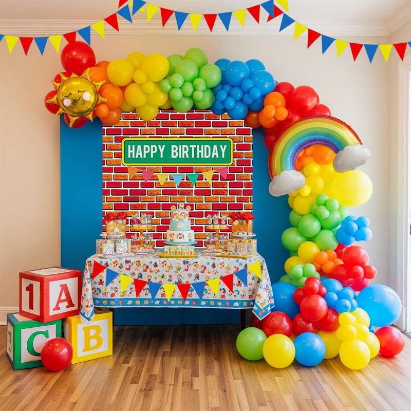 yeewaka Sesame Friends party decorations Kit with cartoon Theme primary color Balloon and ABC123 Box brick wall birthday backdrop for kid birthday Kindergarten pre k back to school supplies - Image 4