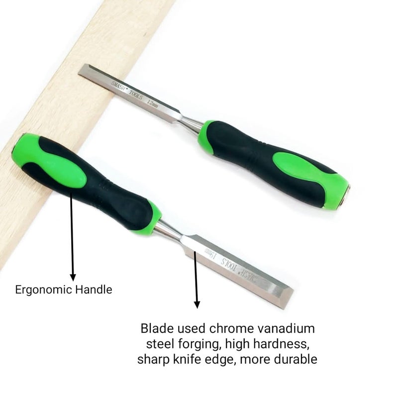 WYATT 4 Pieces Wood Chisel SetHeat Treated Alloy SteelDrop Forged Polished Finish Chisels Soft Grip With High Impact Handle Strike Cap Woodworking Carving 6mm 12mm 19mm and 25mm - Image 3