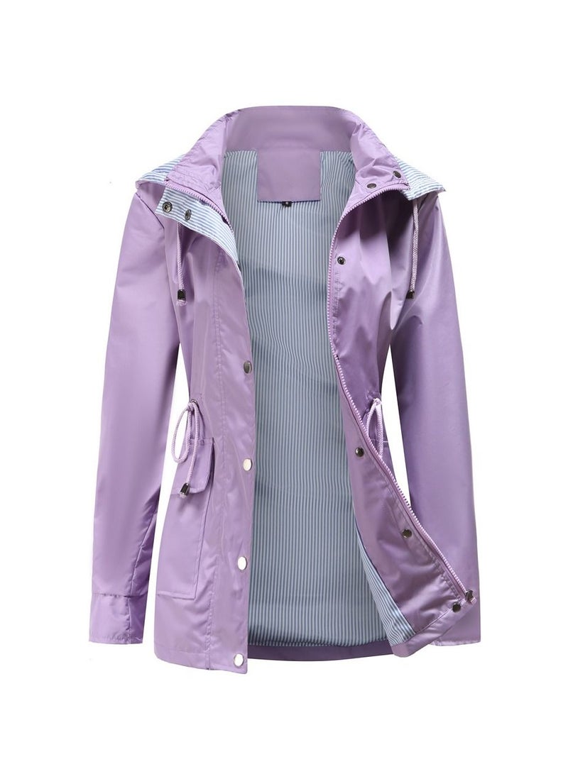 Loquat New Women's Autumn/Winter Detachable Hooded Windbreaker Purple  - Image 1