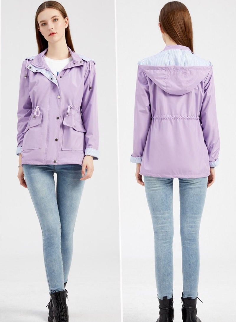 Loquat New Women's Autumn/Winter Detachable Hooded Windbreaker Purple  - Image 2