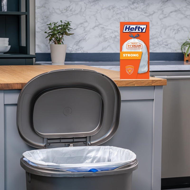 Hefty Strong White 13 Gallon Trash Bags with Drawstrings, Unscented Tall Kitchen Trash Bags, Resists Leaks, Punctures, and Tears, Durable Closure, 120 Ct. - Image 2