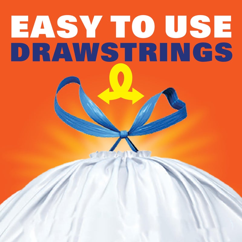 Hefty Strong White 13 Gallon Trash Bags with Drawstrings, Unscented Tall Kitchen Trash Bags, Resists Leaks, Punctures, and Tears, Durable Closure, 120 Ct. - Image 5