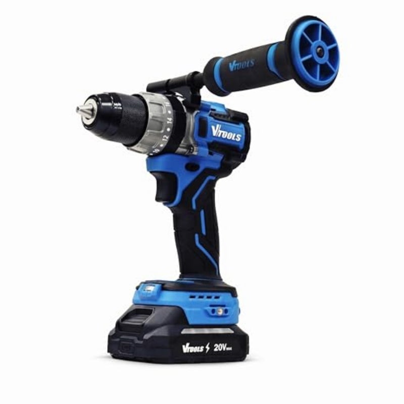 20V Brushless Impact Drill with 2x2.0Ah Batteries and Charger, 13mm Metal Chuck, 85Nm Torque, Turbo Mode, LED Light, Suitable for for Wood Metal Masonry, Blue, VP1106-2A - Image 3
