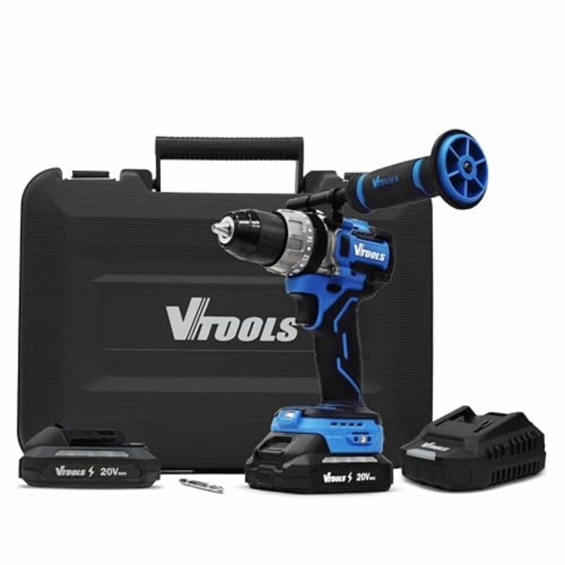 20V Brushless Impact Drill with 2x2.0Ah Batteries and Charger, 13mm Metal Chuck, 85Nm Torque, Turbo Mode, LED Light, Suitable for for Wood Metal Masonry, Blue, VP1106-2A - Image 5