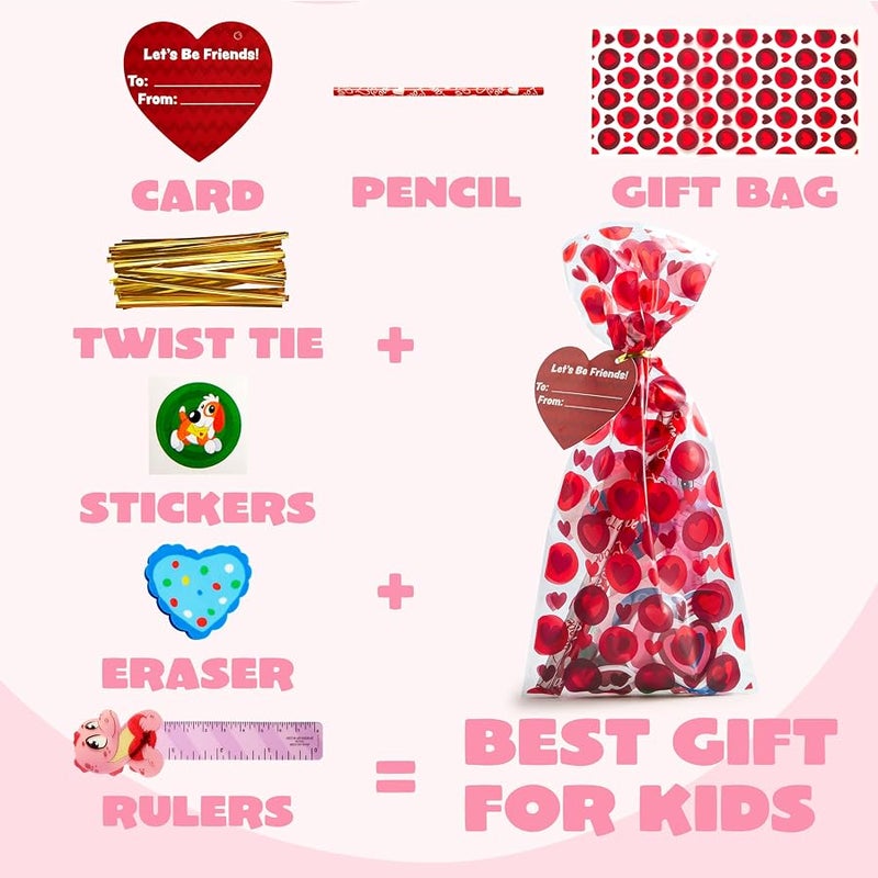 JOYIN 28 Pcs Valentines Day Gifts for Kids Goody Bags with Stationery Gift Set for School Classmates Exchange Gift, Valentine Party Favor, Includes Pencils, Erasers, Rulers, Stickers - Image 4