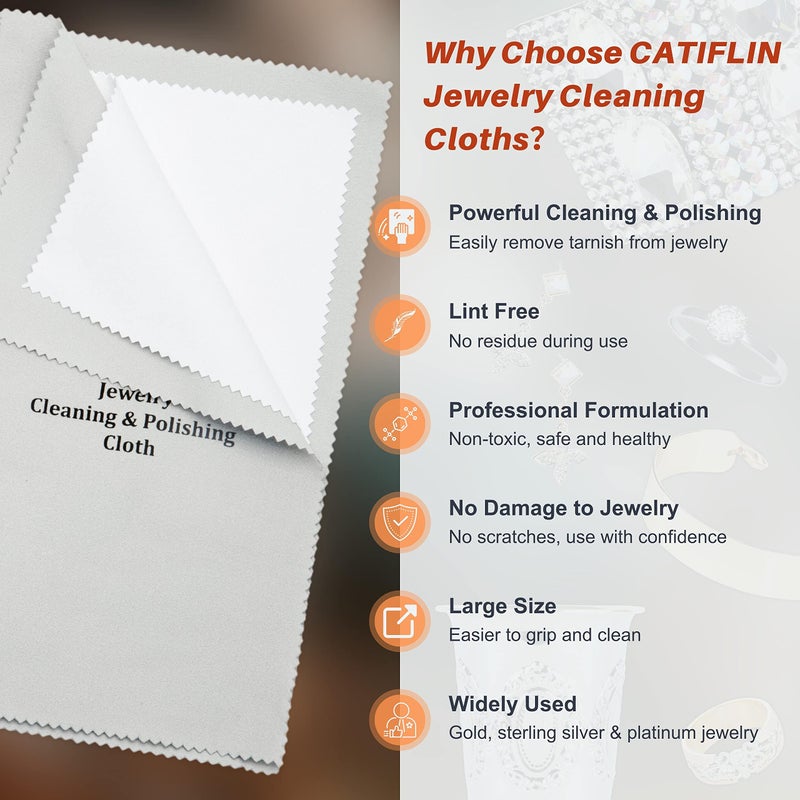 CATIFLIN 2pcs Multi-Layer Jewelry Cleaning Cloth, Large Silver Polishing Cloth, 100% Cotton Jewelry Polishing Cloths for Gold, Silver and Platinum Jewelry (Light Gray, 10 "X12) - Image 2