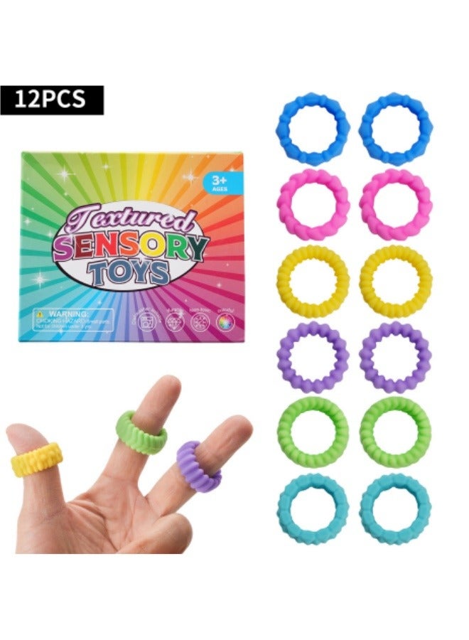 12Pcs Decompression Sensory Ring Silicone Soft Decompression Toy Texture Ring - Image 1