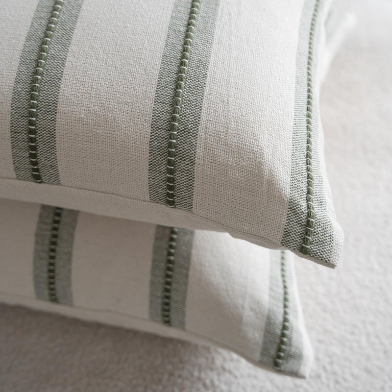 Cethom Boho Throw Pillow Covers 18x18 Set of 2, Olive Green Striped Decorative Pillow Cases for Couch Chair Bed, Textured Farmhouse Modern Accent Cushion Covers for Living Room Bedroom Sofa Home Decor - Image 2