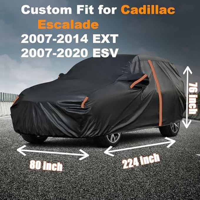 rayihni غطاء سيارة SUV مقاوم للماء مصمم خصيصًا لسيارة كاديلاك إسكاليد ESV 2007-2020/EXT 2007-2014، غطاء سيارة خارجي لجميع الأحوال الجوية مع باب بسحاب، حزام مقاوم للرياح وشريط عاكس لحماية من الثلج والمطر والأشعة فوق البنفسجية - Image 3