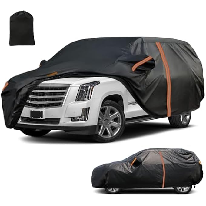 rayihni غطاء سيارة SUV مقاوم للماء مصمم خصيصًا لسيارة كاديلاك إسكاليد ESV 2007-2020/EXT 2007-2014، غطاء سيارة خارجي لجميع الأحوال الجوية مع باب بسحاب، حزام مقاوم للرياح وشريط عاكس لحماية من الثلج والمطر والأشعة فوق البنفسجية - Image 2