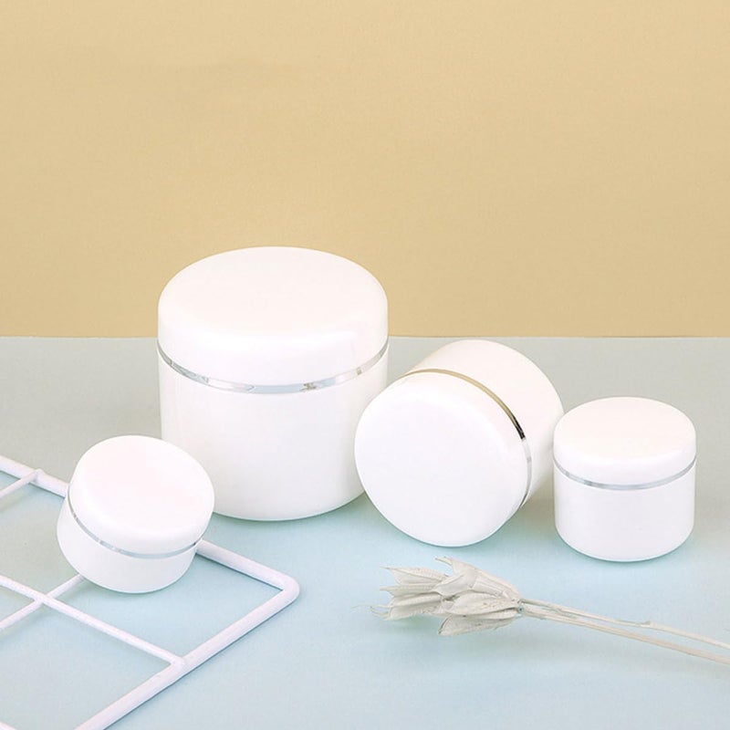8Pcs Facial Cream Jars Set 20G 30G 50G 100G White Silver Edge Plastic Cosmetic Containers Multi-Function Lotion Sub Containers for Travel and Daily Use - Image 4