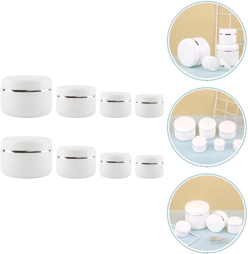 8Pcs Facial Cream Jars Set 20G 30G 50G 100G White Silver Edge Plastic Cosmetic Containers Multi-Function Lotion Sub Containers for Travel and Daily Use - Image 5