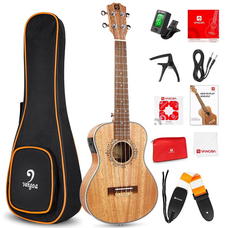 Vangoa Tenor Ukulele, Acoustic Electric Ukelele 26 inch Uke Mahogany Ukulele Professional Set with Equalizer Starter Kit (Gig Bag, Picks, Straps, Strings, Cleaning Cloth, Getting Started Manual) by Vangoa - Image 1